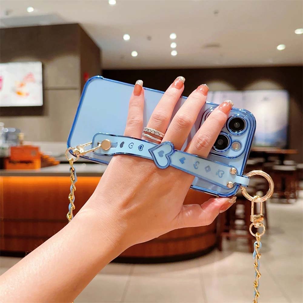 Soft Love Heart Necklace Wrist Strap Phone Case For iPhone
