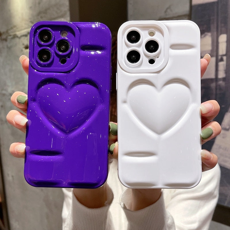 Glitter 3D Hollow Love Heart Camera Protection Soft Solid Color Silicone Funda Phone Case For iPhone 15 Pro Max