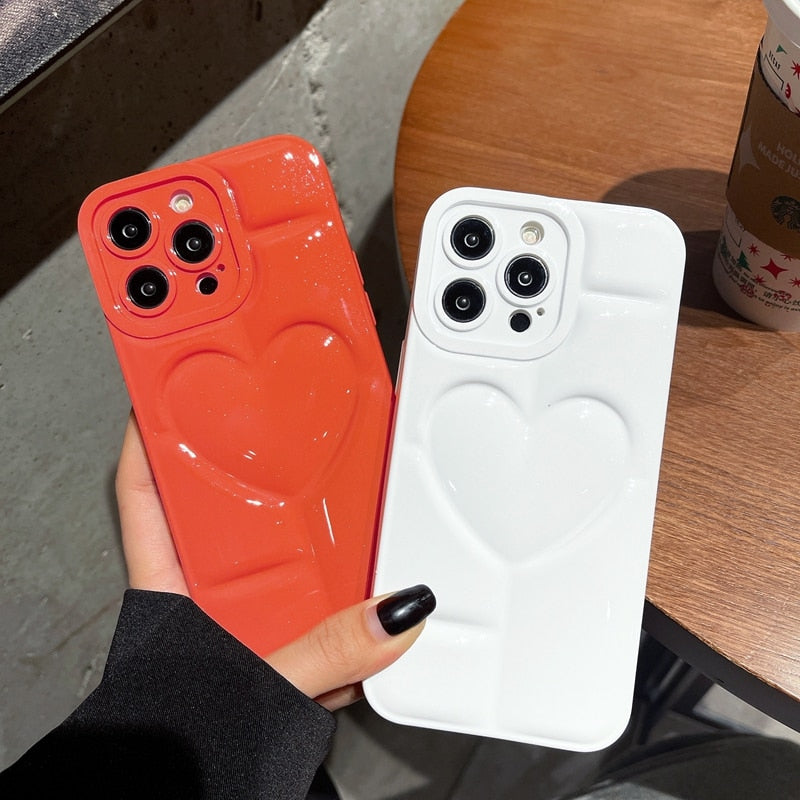 Glitter 3D Hollow Love Heart Camera Protection Soft Solid Color Silicone Funda Phone Case For iPhone 15 Pro Max