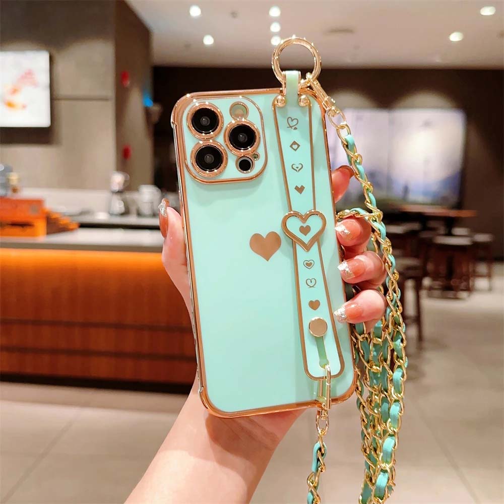 Soft Love Heart Necklace Wrist Strap Phone Case For iPhone
