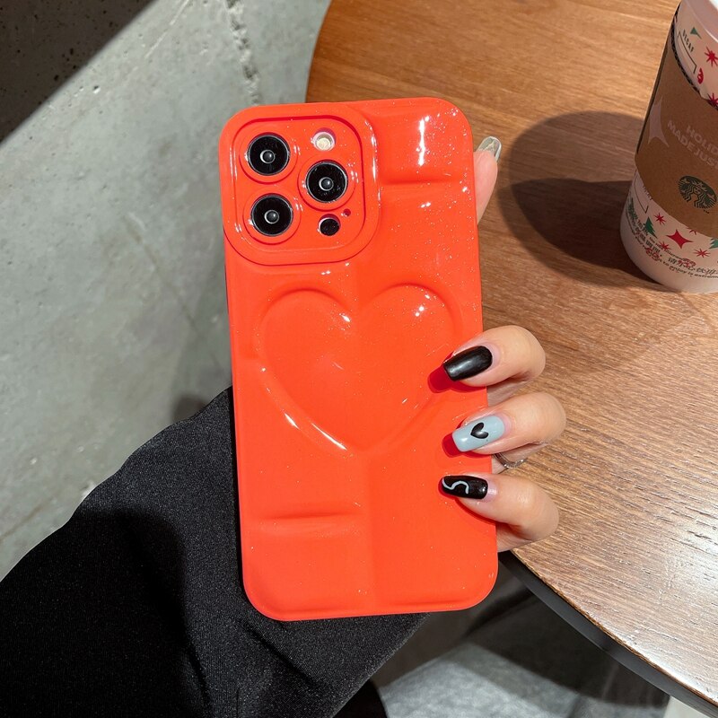 Glitter 3D Hollow Love Heart Camera Protection Soft Solid Color Silicone Funda Phone Case For iPhone 15 Pro Max