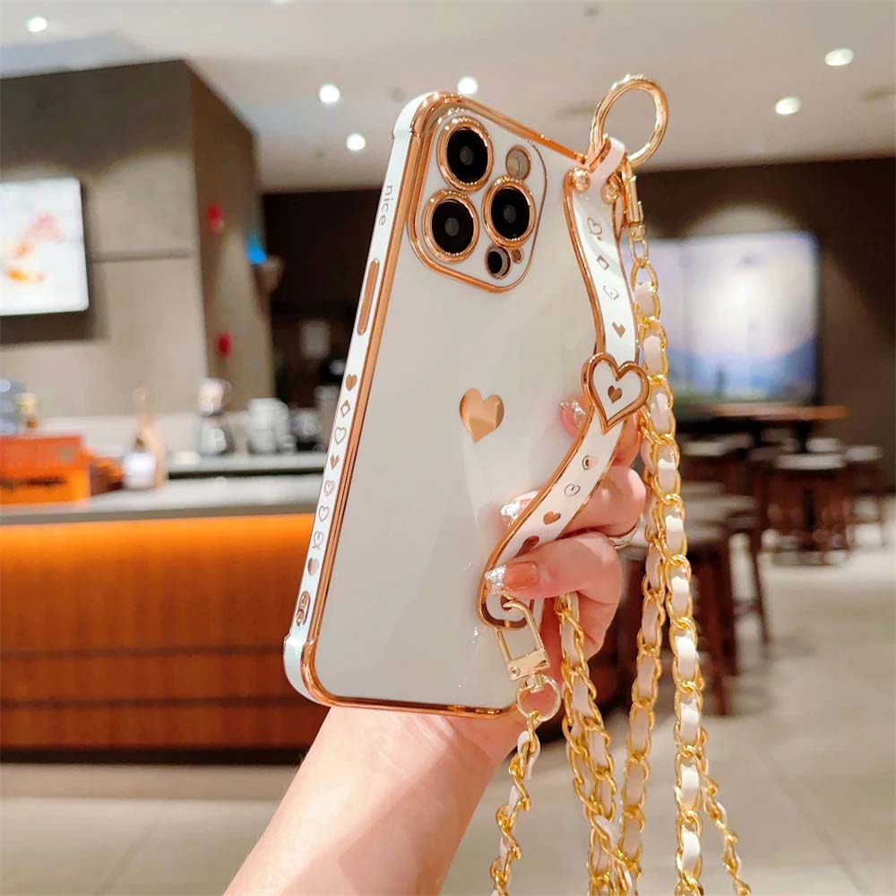 Soft Love Heart Necklace Wrist Strap Phone Case For iPhone