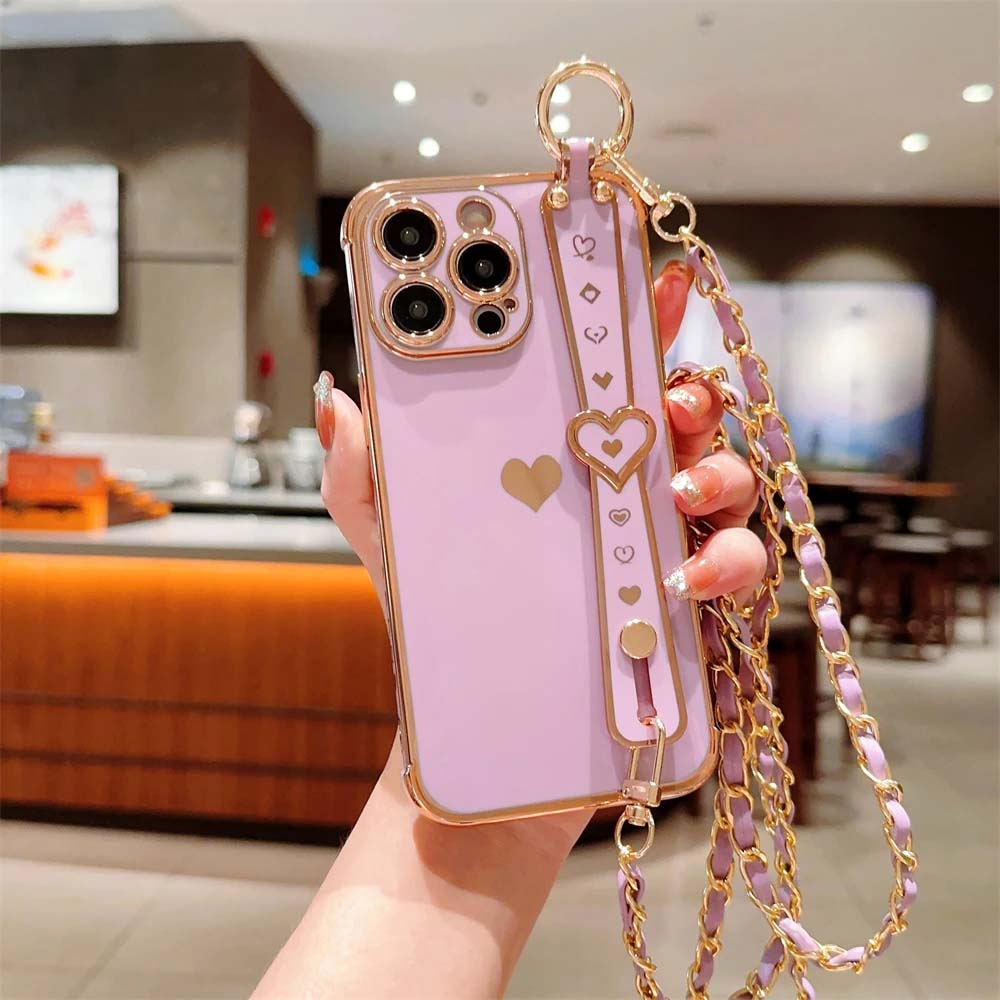 Soft Love Heart Necklace Wrist Strap Phone Case For iPhone