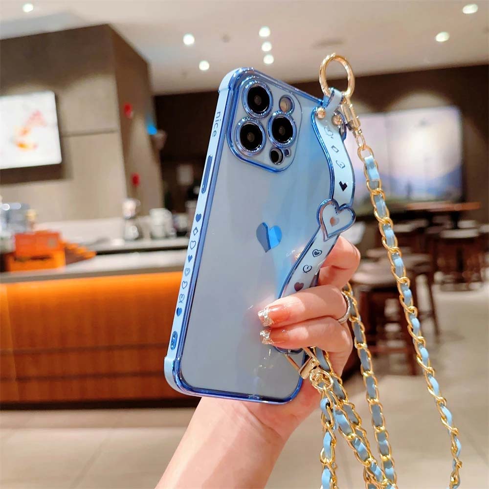 Soft Love Heart Necklace Wrist Strap Phone Case For iPhone