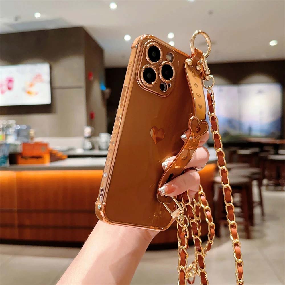 Soft Love Heart Necklace Wrist Strap Phone Case For iPhone