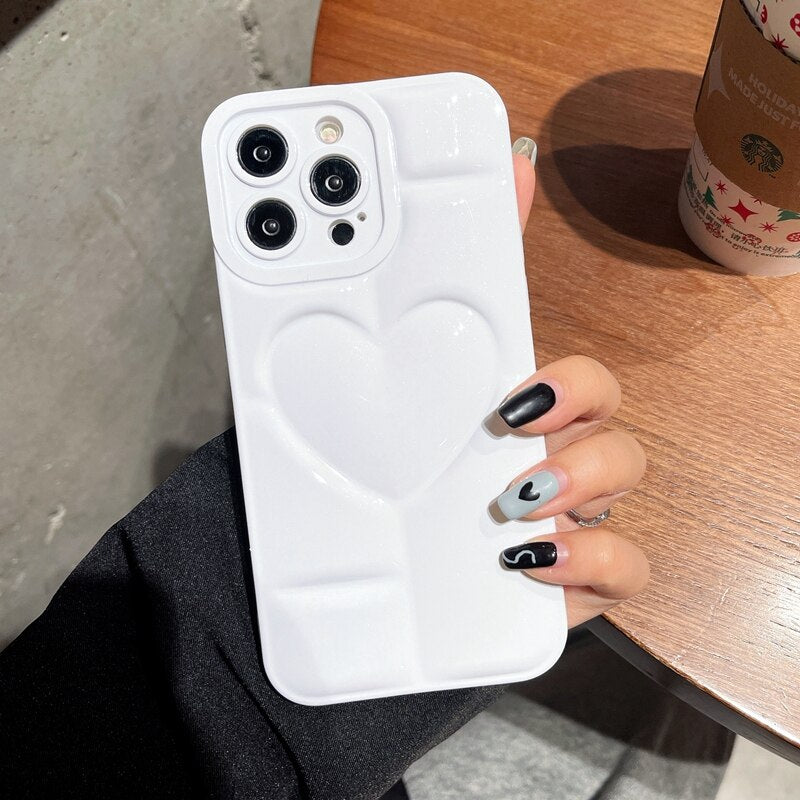Glitter 3D Hollow Love Heart Camera Protection Soft Solid Color Silicone Funda Phone Case For iPhone 15 Pro Max