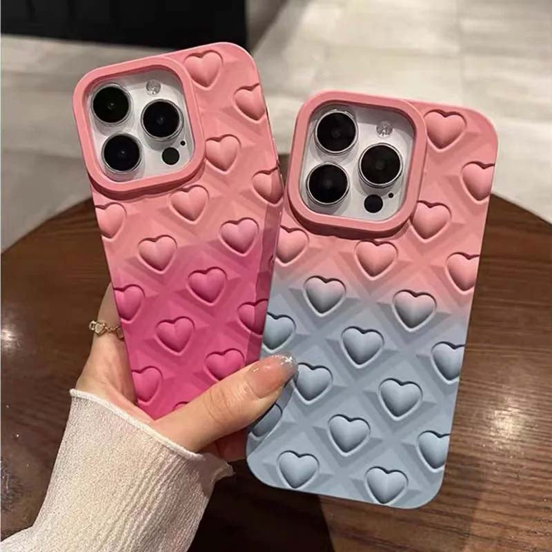 3D Love Heart Patchwork Gradient Phone Case For iPhone