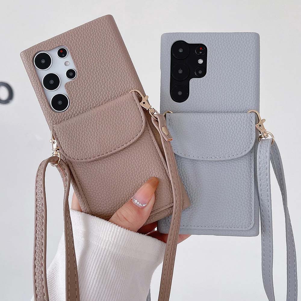 Leather Shoulder Strap With Wallet Phone Case For Samsung Galaxy