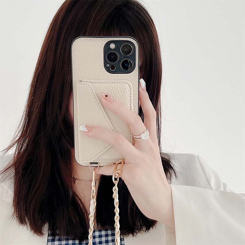 Wallet Metal Leather Crossbody Strap Phone Case For iPhone 14