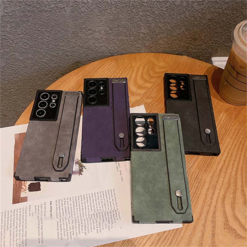Wrist Strap Holder Suede Retro Leather Phone Case For Samsung Galaxy S24