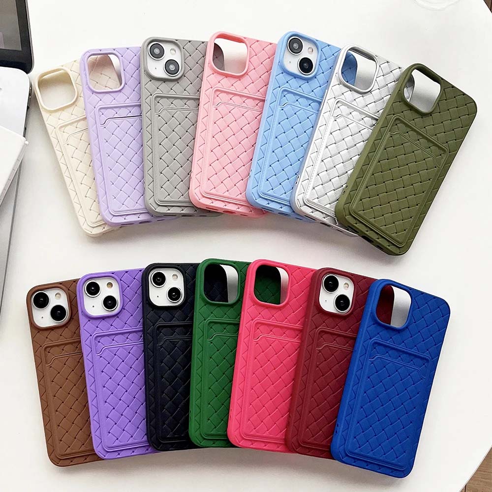 Breathable Silicone Weaving Card Holder Phone Cases For iPhone 14
