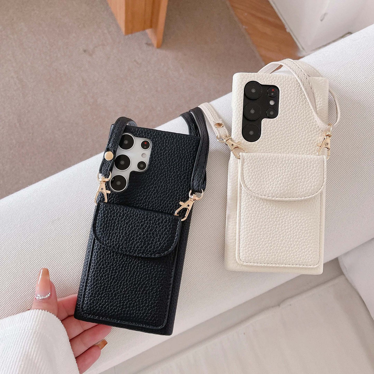 Leather Shoulder Strap With Wallet Phone Case For Samsung Galaxy