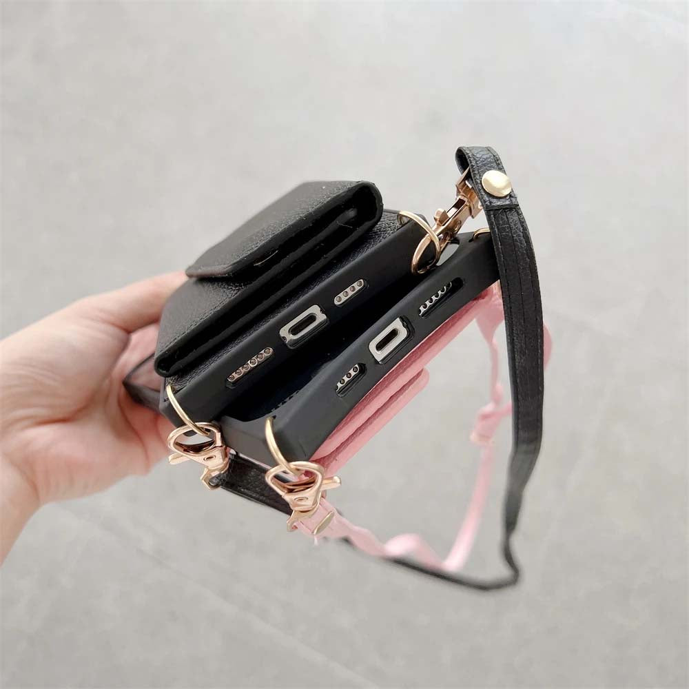 Leather Crossbody houlder Lanyard Chain Wallet Phone Case For iPhone