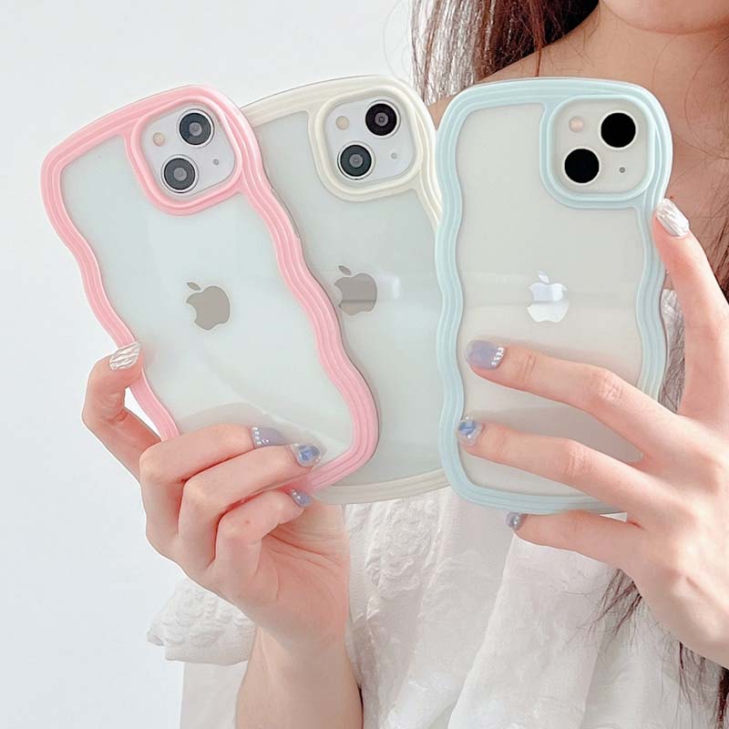 Soft Wavy Lines Candy Bumper Transparent Cases Cover Phone Case For iphone 15 Pro Max