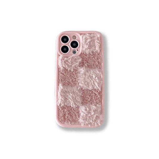 Grid Splicing Plush Fabric Soft Phone Case For iPhone