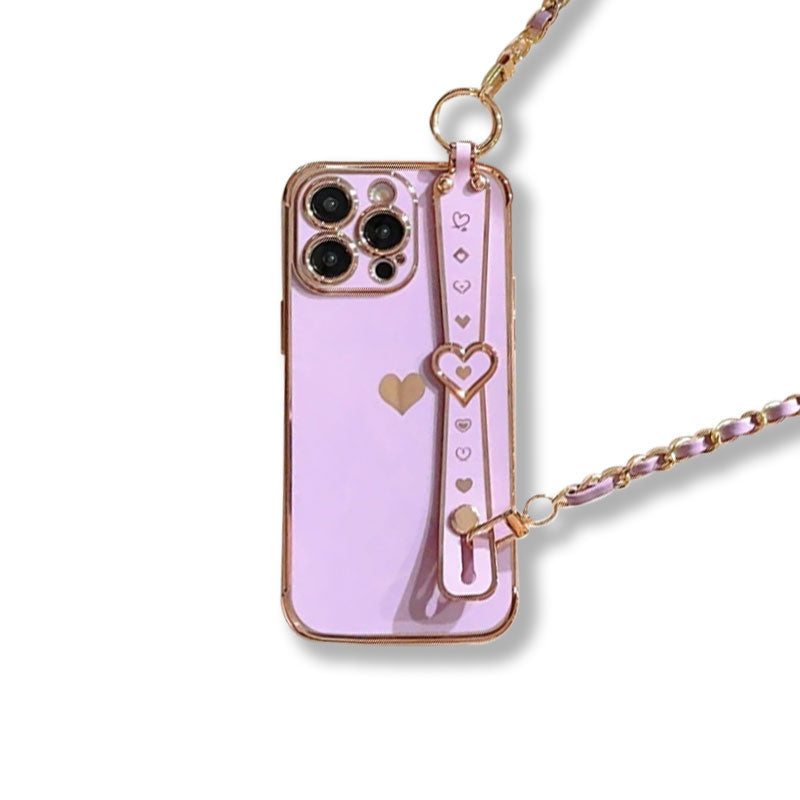 Soft Love Heart Necklace Wrist Strap Phone Case For iPhone