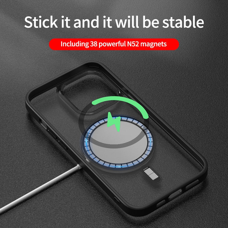 Clear Phone Case For iPhone With Magnetic Magsafe Wireless Charging Shockproof