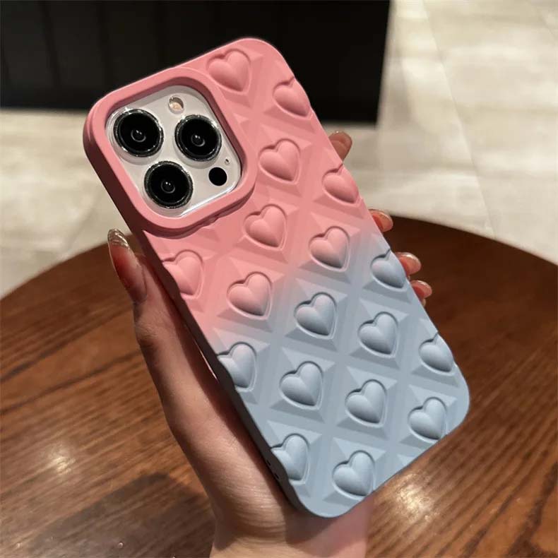 3D Love Heart Patchwork Gradient Phone Case For iPhone