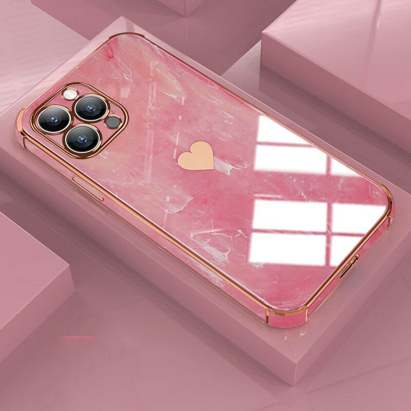 Love Heart Marble Phone Case For iPhone